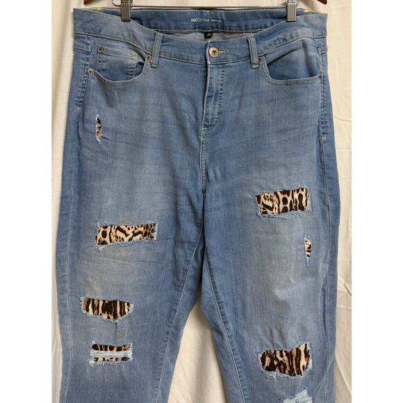 INC International Concepts Ankle Jeans Size 16W Stretch Distress Leopard EUC - Picture 2 of 10